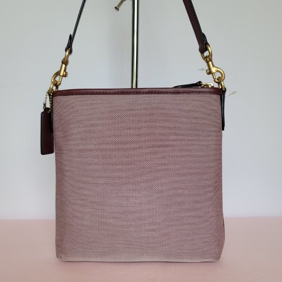 COACH Kitt Badge Jacquard & Smooth Leather Crossbody- Wine Multi ⭐ - Picture 6 of 16